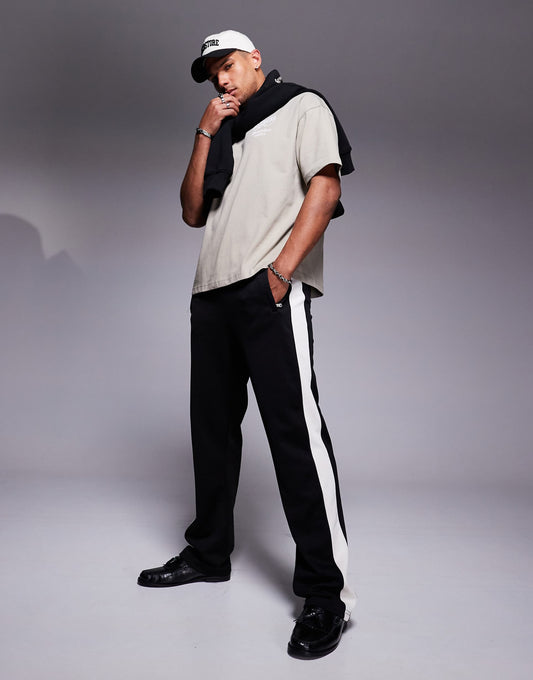 Wide Leg Contrast Side Stripe Joggers