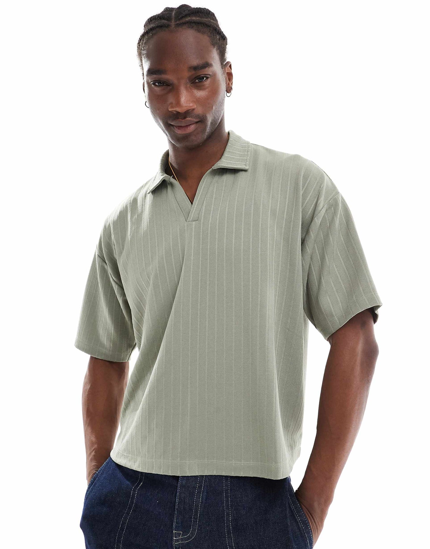 Oversized Boxy Polo With Textured Stripe