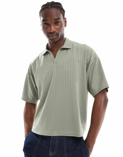 Oversized Boxy Polo With Textured Stripe