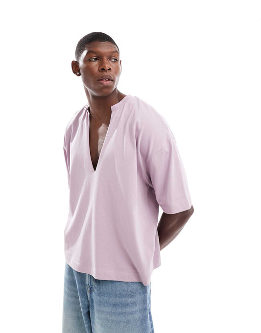 Oversized Boxy T-Shirt With Deep Cut V-Neck