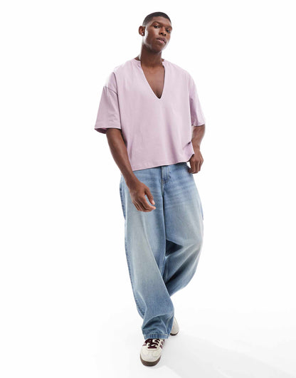 Oversized Boxy T-Shirt With Deep Cut V-Neck