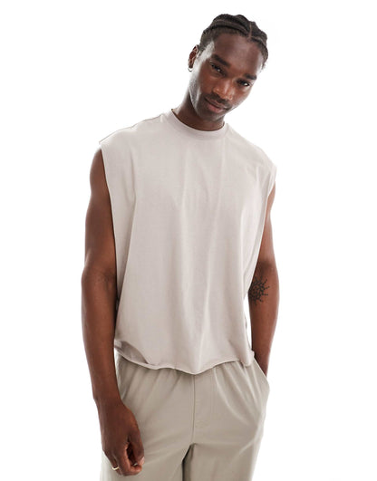 Extreme Oversized Heavyweight Sleeveless T-Shirt With Raw Edge