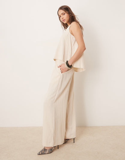 Micro Pleat Front Wide Leg Trousers Co-Ord