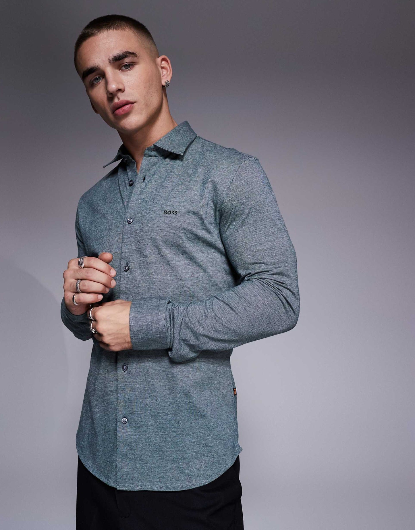 Mysoft Tonal Logo Pique Marl Shirt Slim Fit