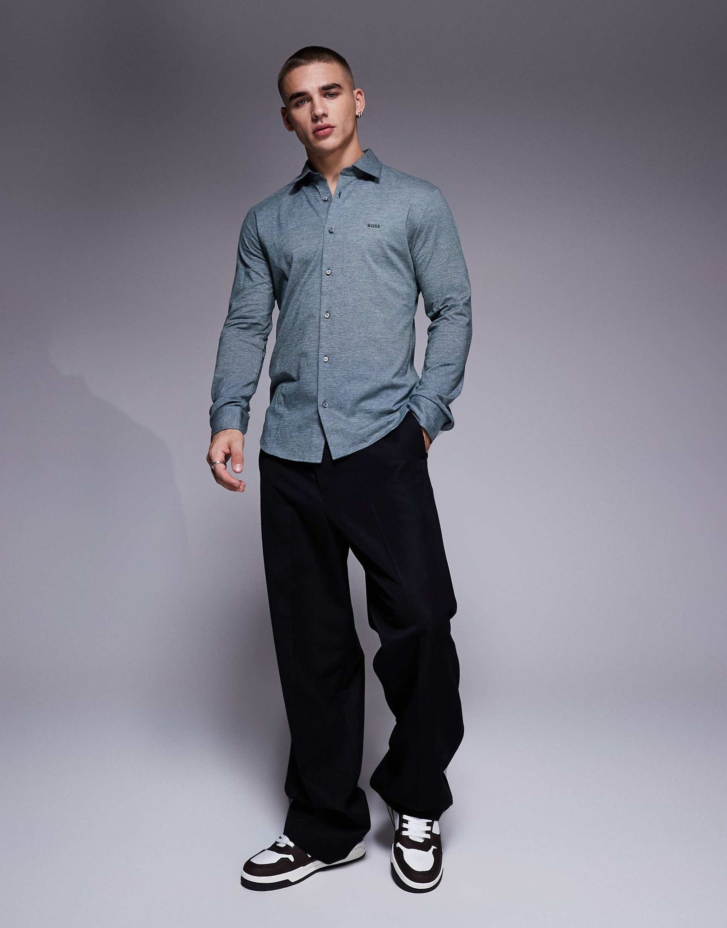 Mysoft Tonal Logo Pique Marl Shirt Slim Fit