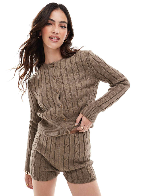 Knitted Cable Crew Neck Caridgan Co-Ord
