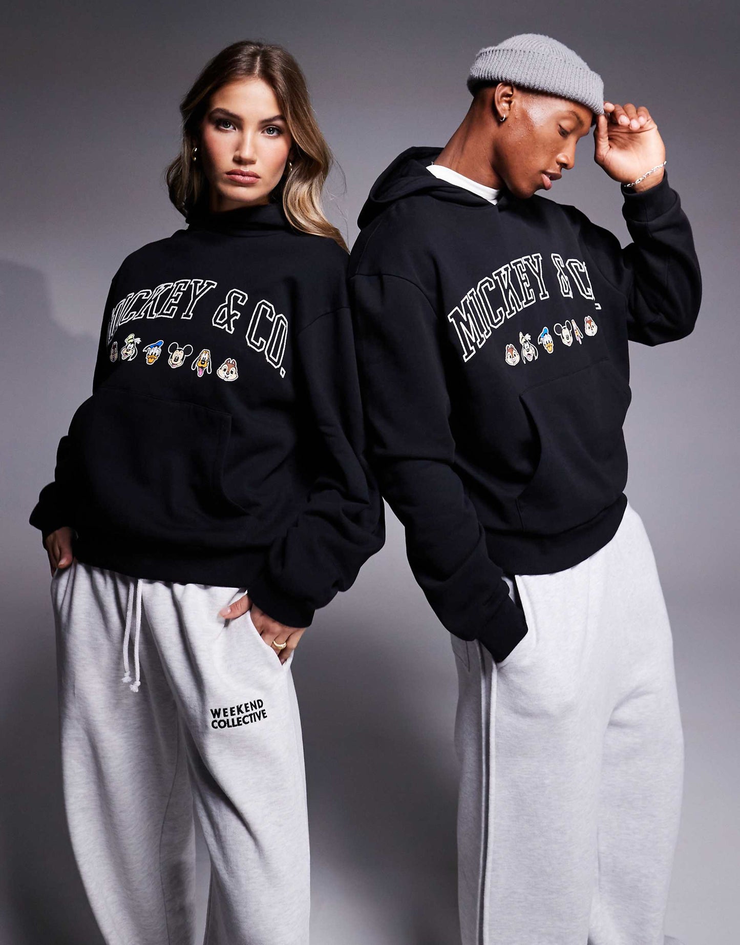 Disney Unisex Boxy Oversized Heavyweight Hoodie With Mickey Mouse & Friends Embroidery