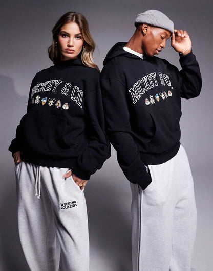 Disney Unisex Boxy Oversized Heavyweight Hoodie With Mickey Mouse & Friends Embroidery