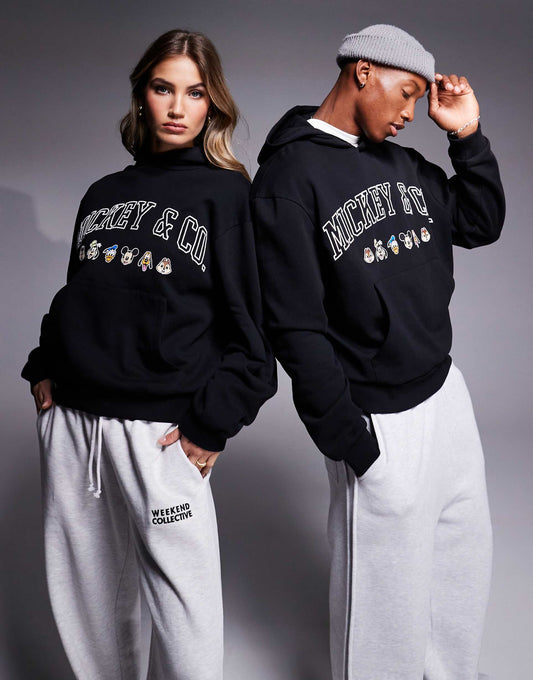 Disney Unisex Boxy Oversized Heavyweight Hoodie With Mickey Mouse & Friends Embroidery