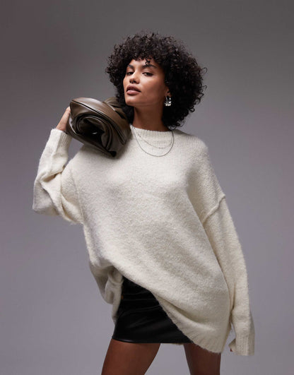 Knitted Fluffy Crew Longline Jumper