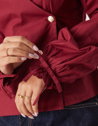 Velvet Trim Collar Detail Blouse