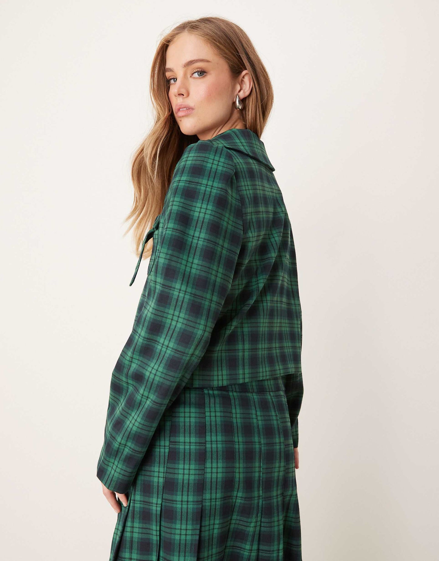 Tartan Bow Detail Cropped Jacket Co-Ord