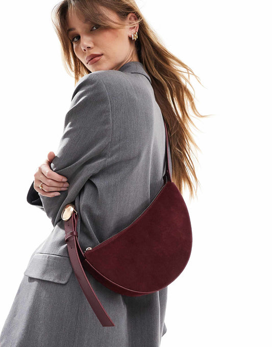 Suede Sling Crossbody Bag With Dome Hardware Detail