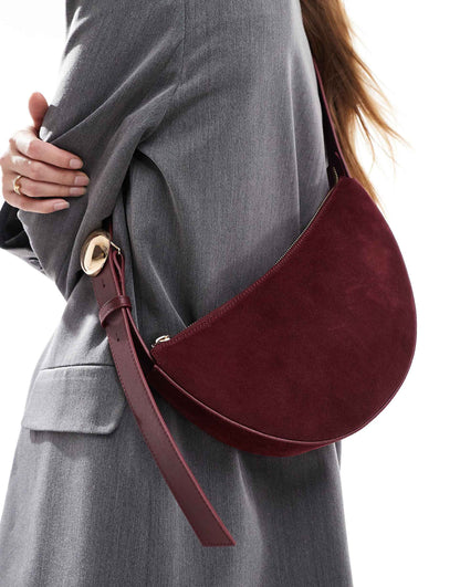 Suede Sling Crossbody Bag With Dome Hardware Detail