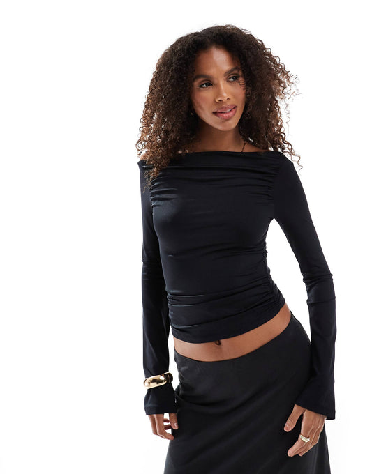 Str Polyamide Slash Neck Top