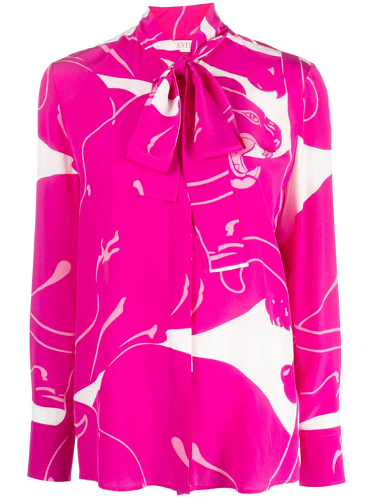 Panther-Print Silk Blouse