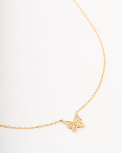 Gold Plated Sterling Silver Pave Butterfly Necklace