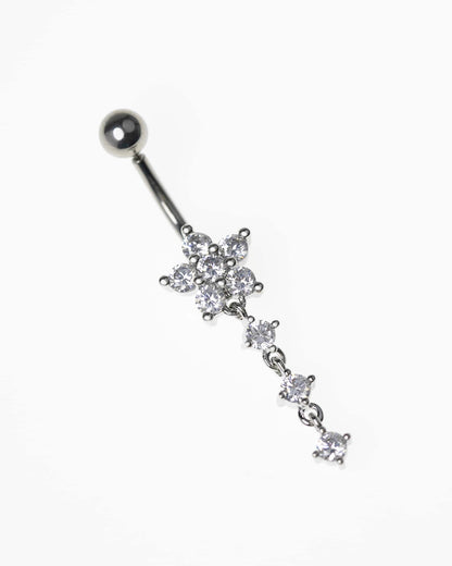 Surgical Steel Cubic Zirconia Flower Triple Charm Belly Bar