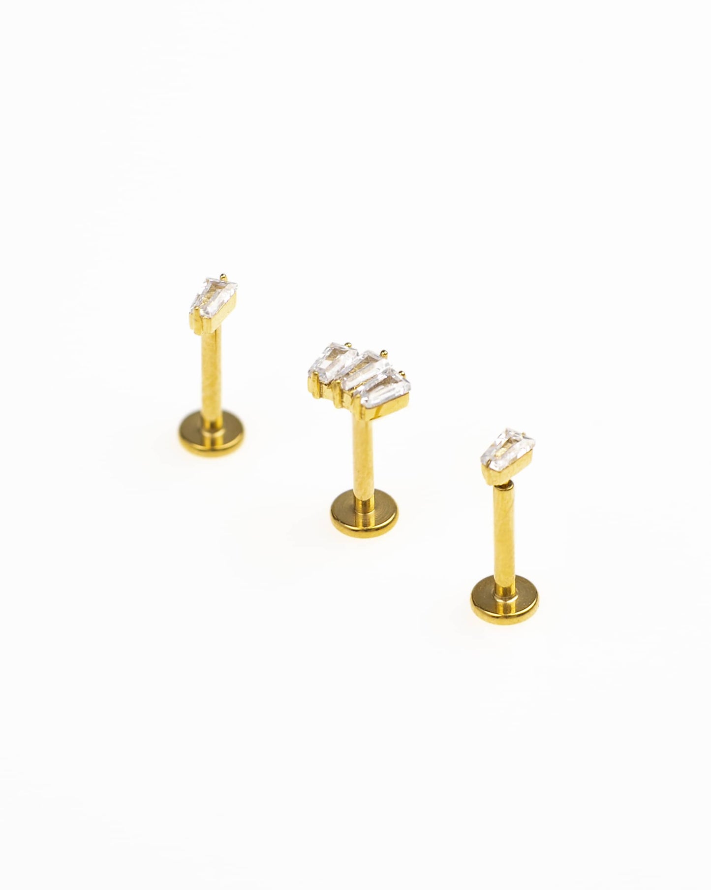 Gold Plated Surgical Steel Cubic Zirconia Baguette Flat Back Earrings Pack