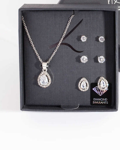Diamond Simulant Pear Drop Earrings Necklace Set