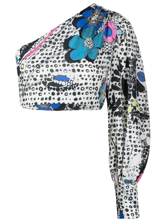 Graphic-Print One-Shoulder Top