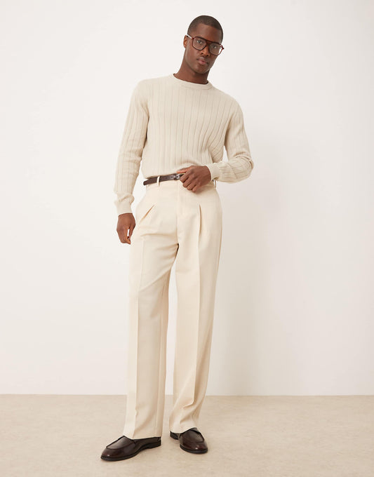 Smart Wide Leg Twill Trousers