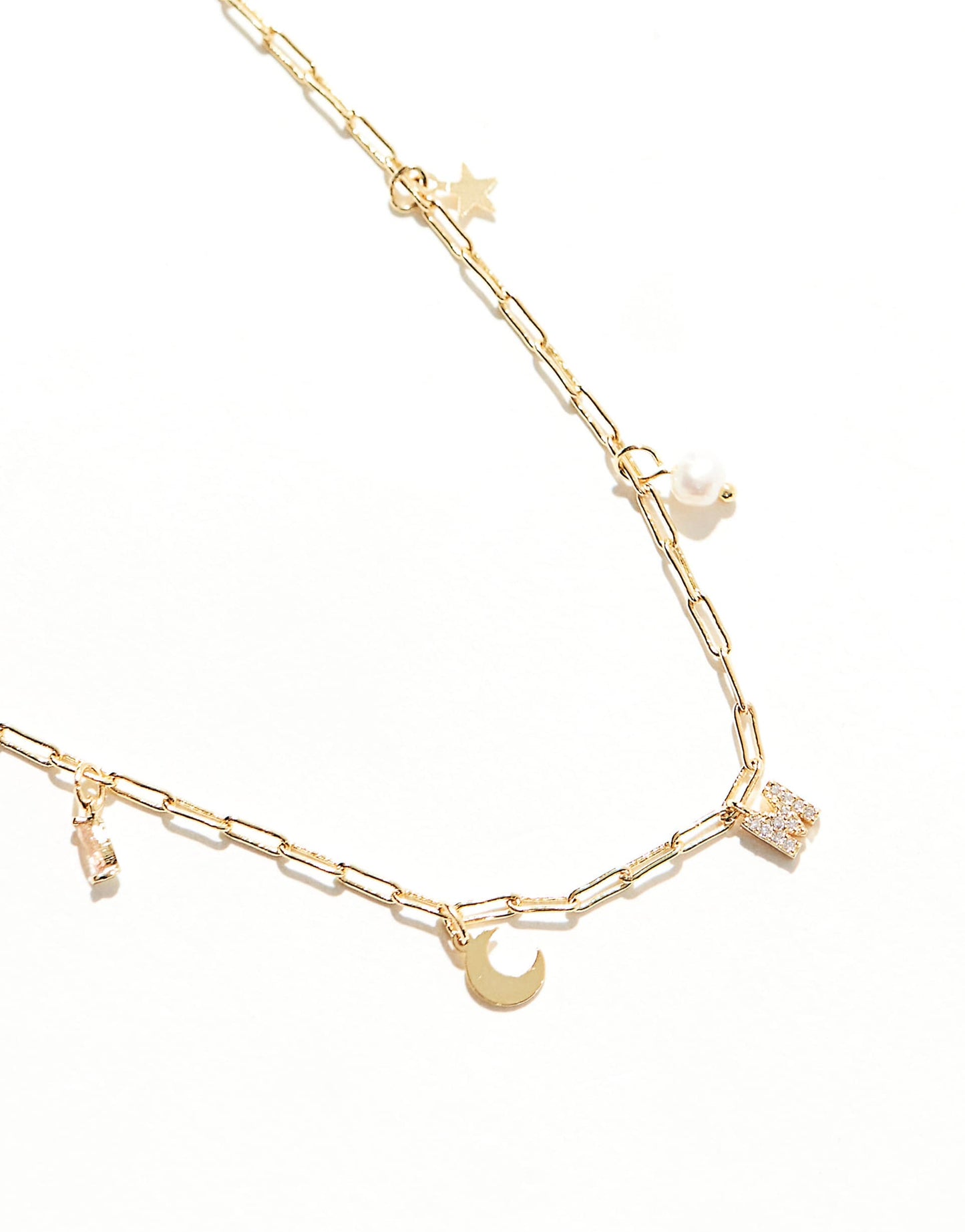 Z Gold Plated Celestial M Inital Charm Necklace