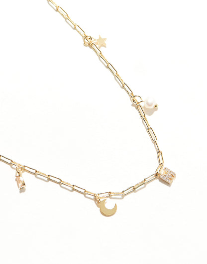 Z Gold Plated Celestial M Inital Charm Necklace