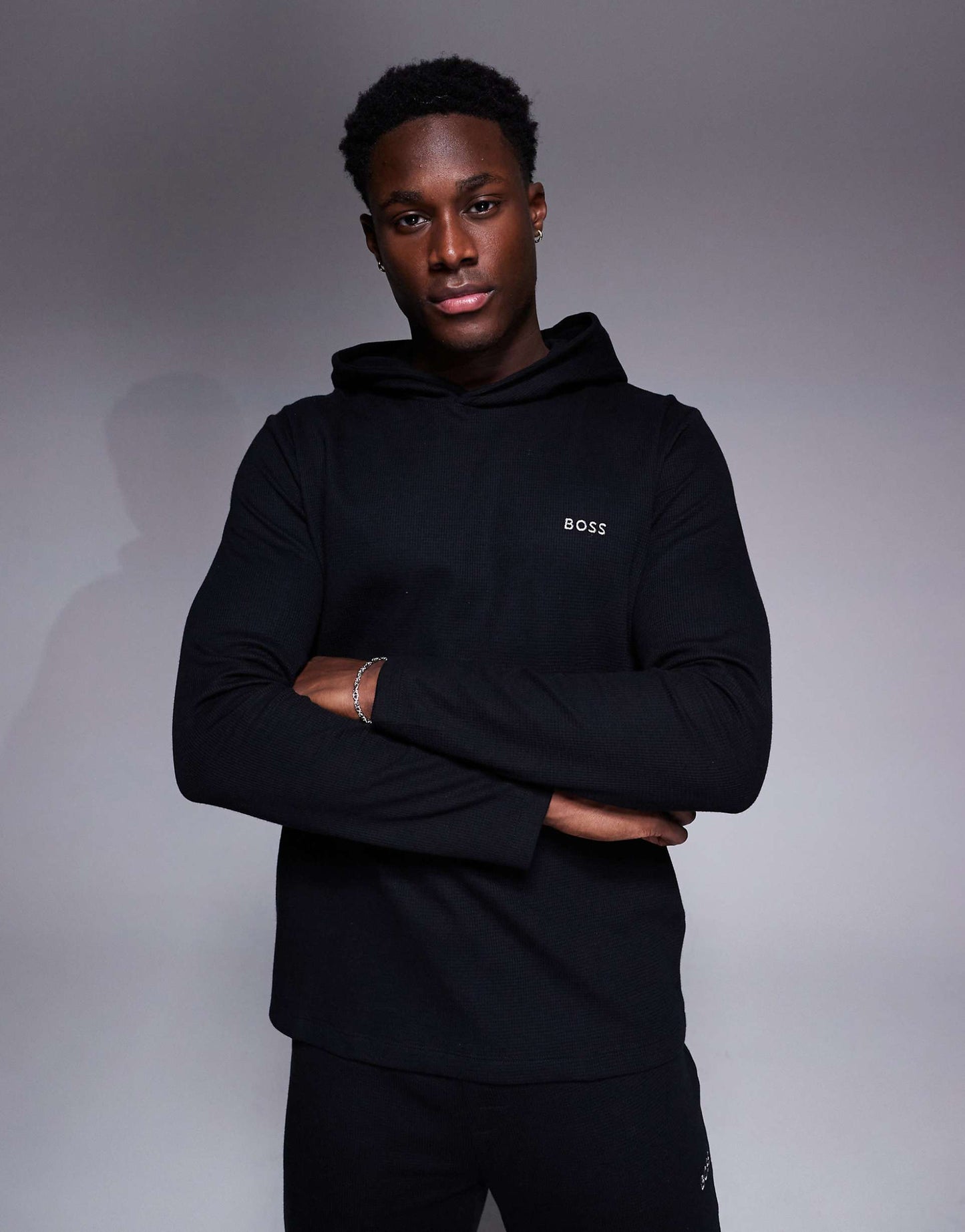 Waffle Logo Long Sleeve Hooded T-Shirt Regular Fit