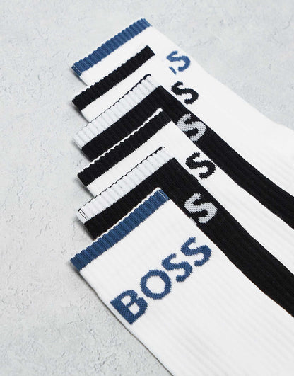 3 Pack Stripe Logo Rib Trainer Socks