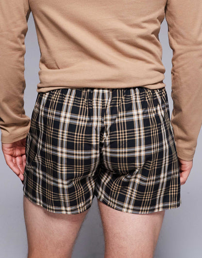 2 Pack Check And Plain Peached Finish Woven Boxers