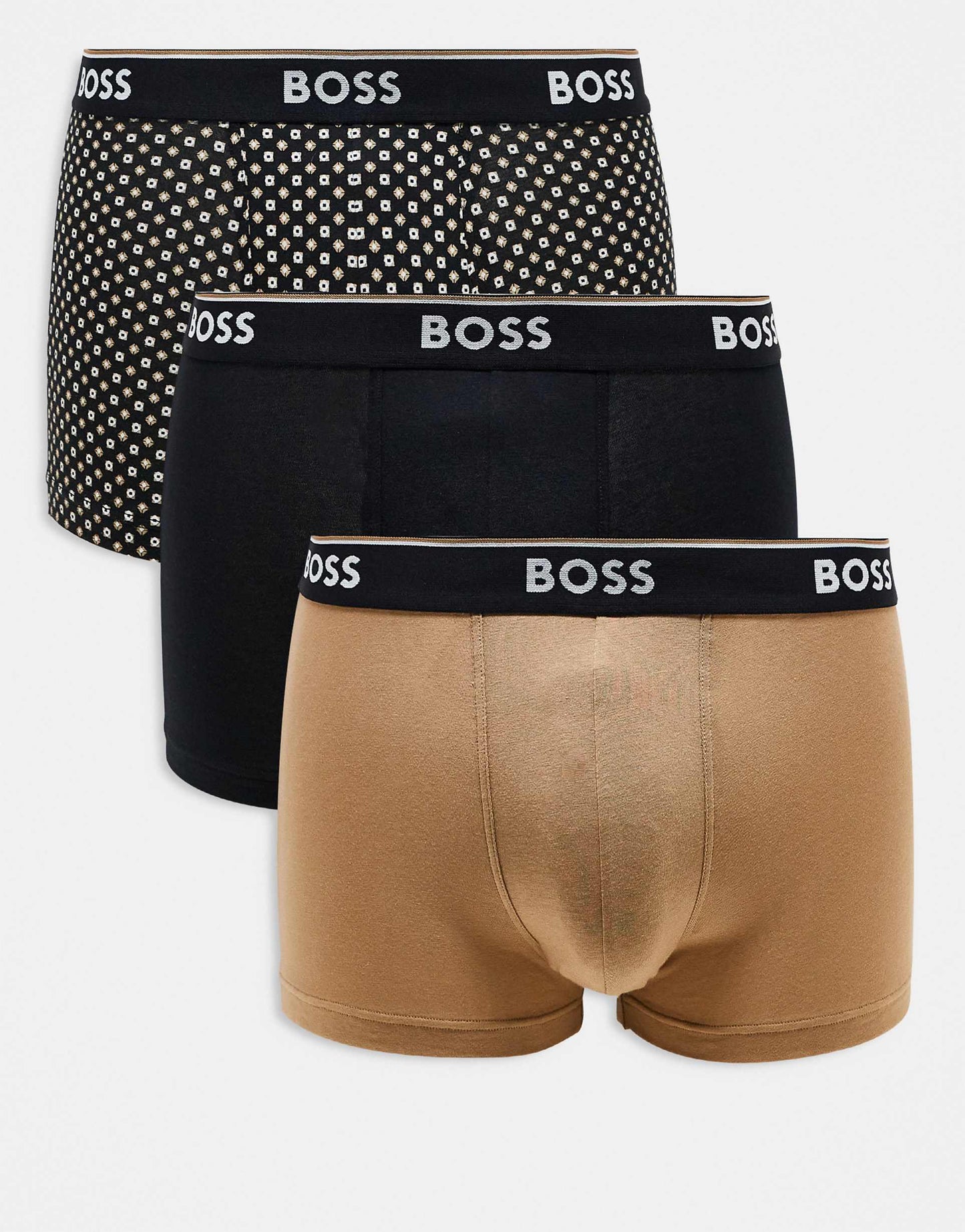 Power 3 Pack Logo Waistband Plain & Print Trunks
