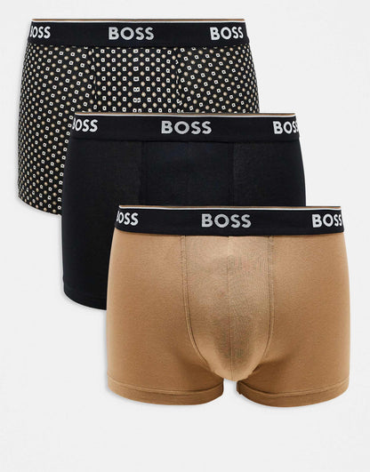 Power 3 Pack Logo Waistband Plain & Print Trunks