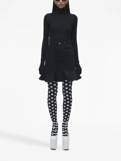 Fluted Denim Miniskirt