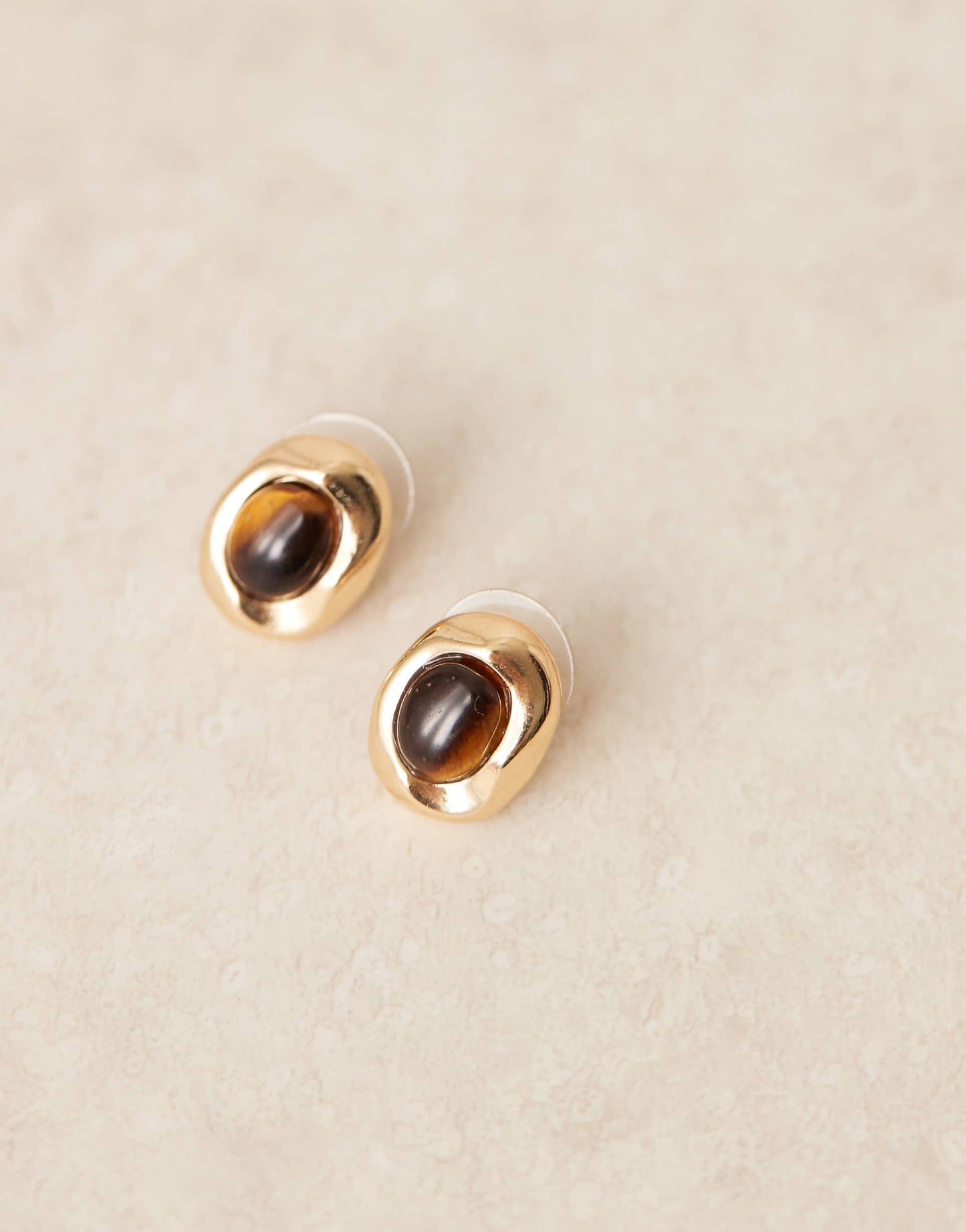 Tigers Eye Amber Stone Stud Earrings