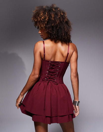 Structured Cut Out Corset Lace Up Back Mini Dress