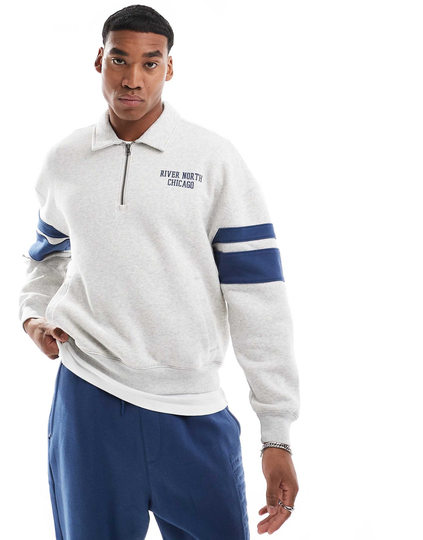 Motif Quarter Zip Boxy Foldover Collar Sweat Top