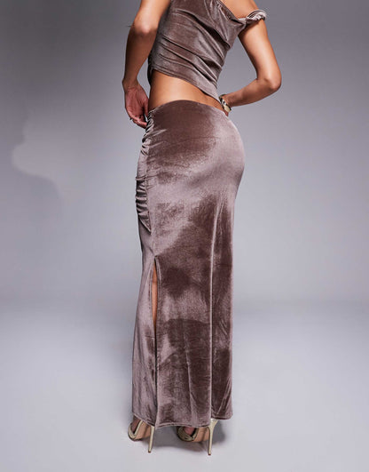 Co-Ord Velvet Drape Fishtail Maxi Skirt