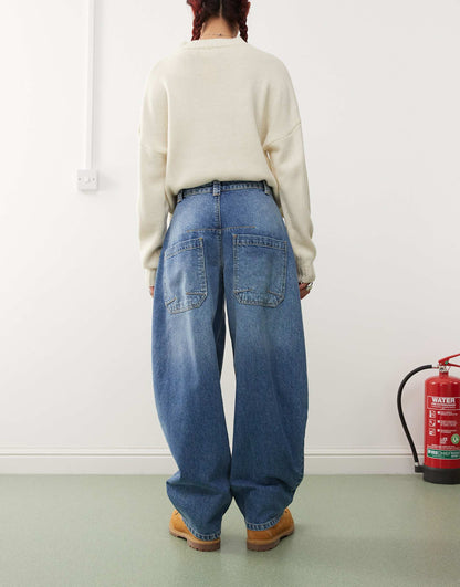 Mid Rise Denim Barrel Leg Jean