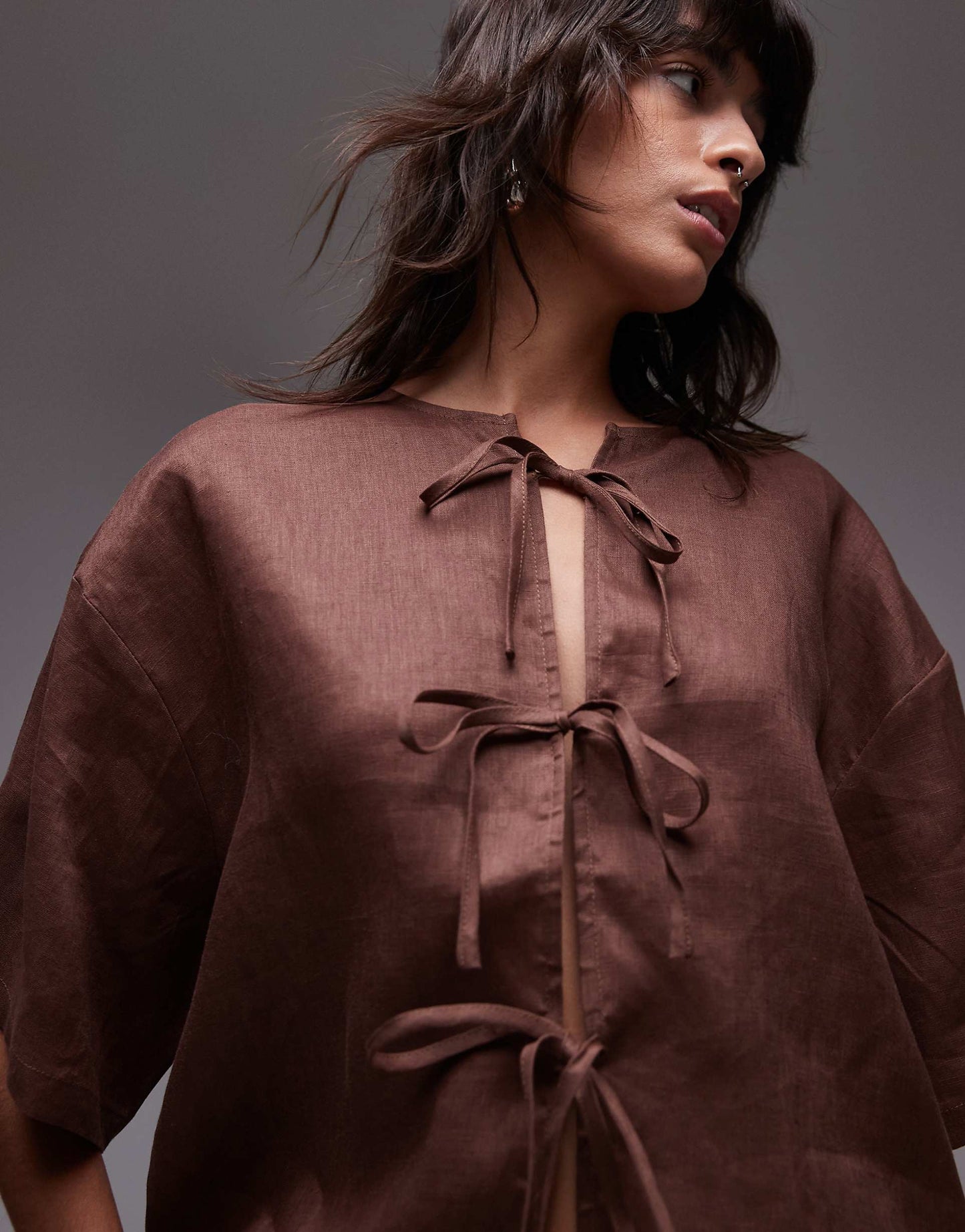Naomi Linen Tie-Detail Smock Top