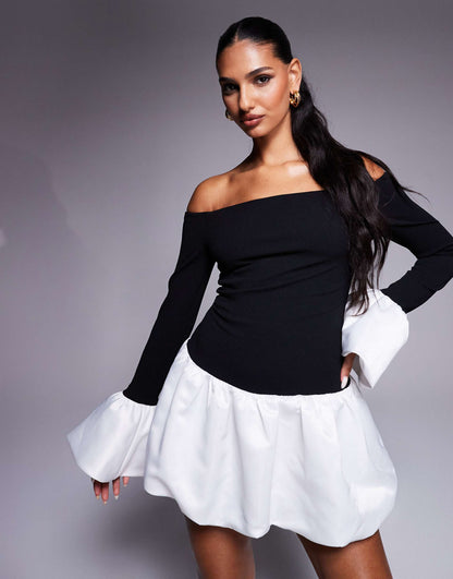 Heiress Beverly Hills Exclusive Contrast Puff Sleeve Bubble Hem Mini Dress