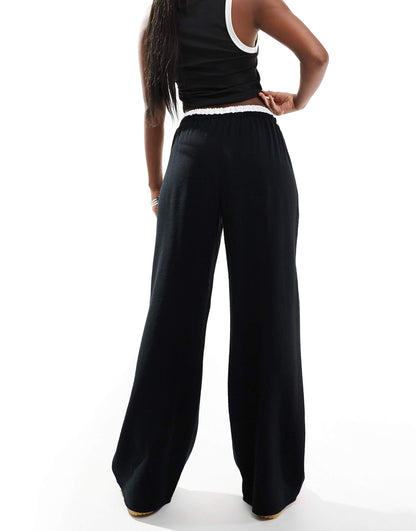 Contrast Waistband Wide Leg Trouser