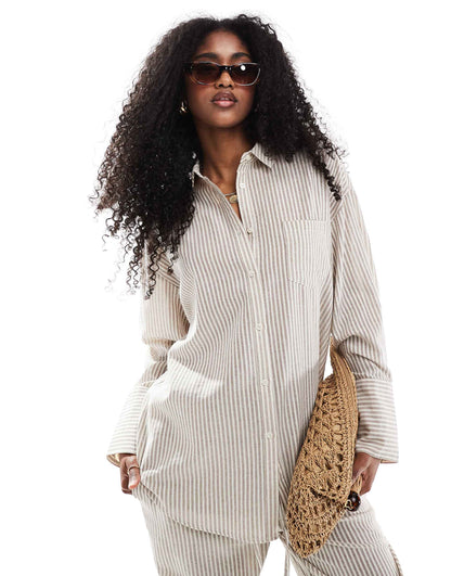 Lightweight Linen Look Stripe Shirt Co-Ord