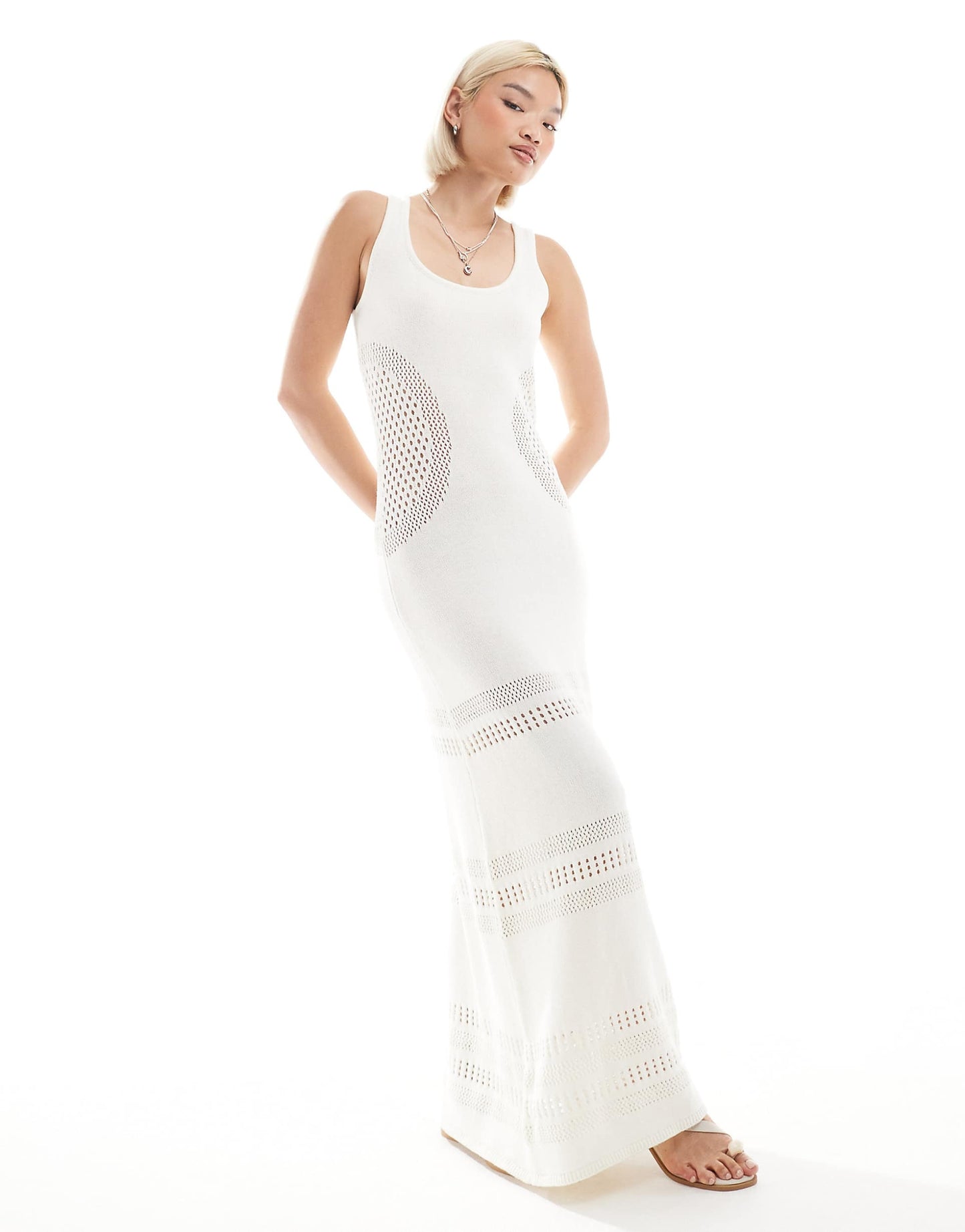 Knitted Scoop Neck Panel Detail Beach Maxi Dress