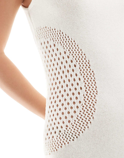 Knitted Scoop Neck Panel Detail Beach Maxi Dress