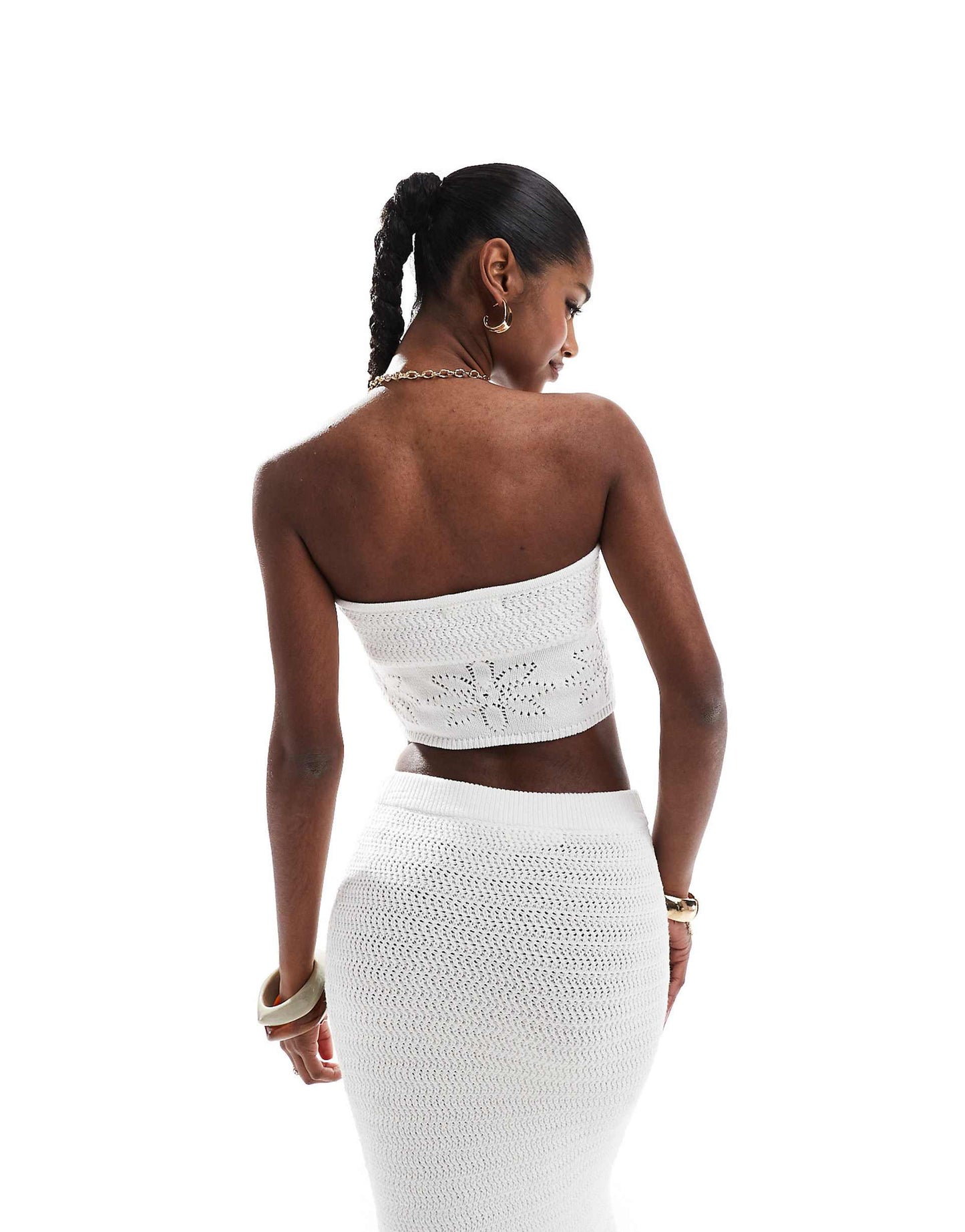 Knitted Bandeau Tie Front Beach Crop Top Co-Ord