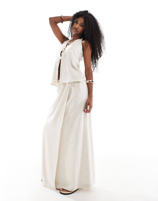 Linen Blend Wrap Maxi Beach Skirt Co-Ord