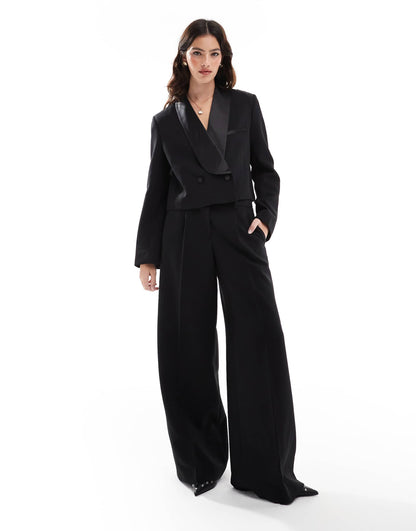 Cropped Tuxedo Blazer With Satin Details