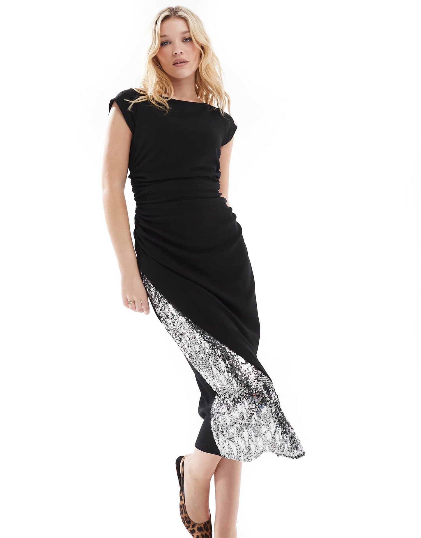 Jersey Midi Dress With Sequin Insert