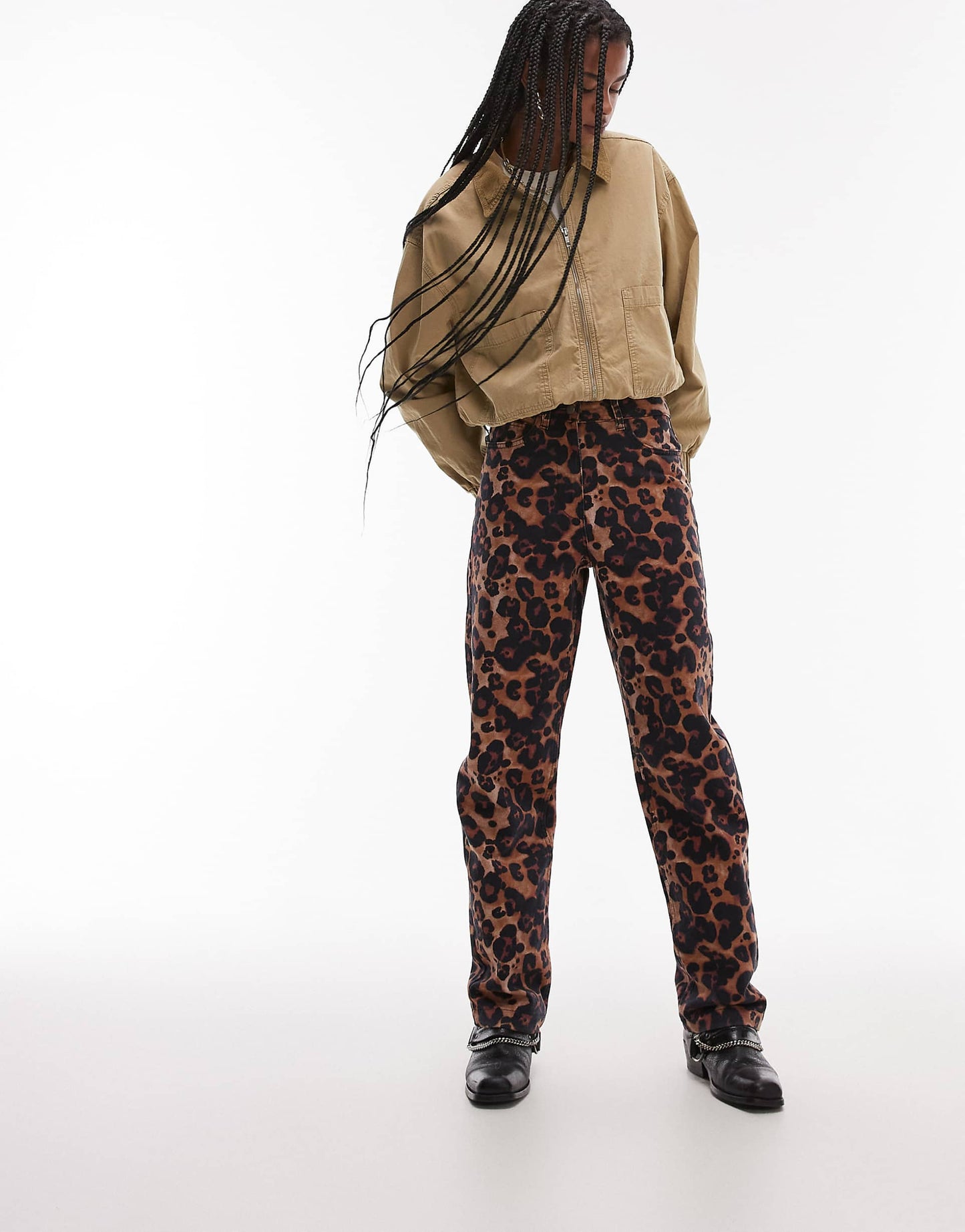 Animal Print High Rise Straight Leg Trouser